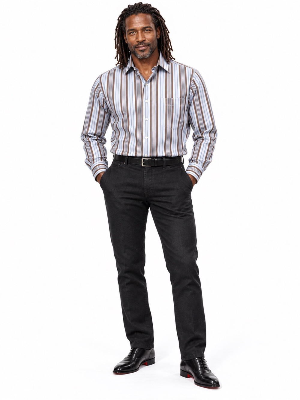 GANT Dress Fit Men’s Button Down Shirt Large Blue Brown Stripe Cotton Classic